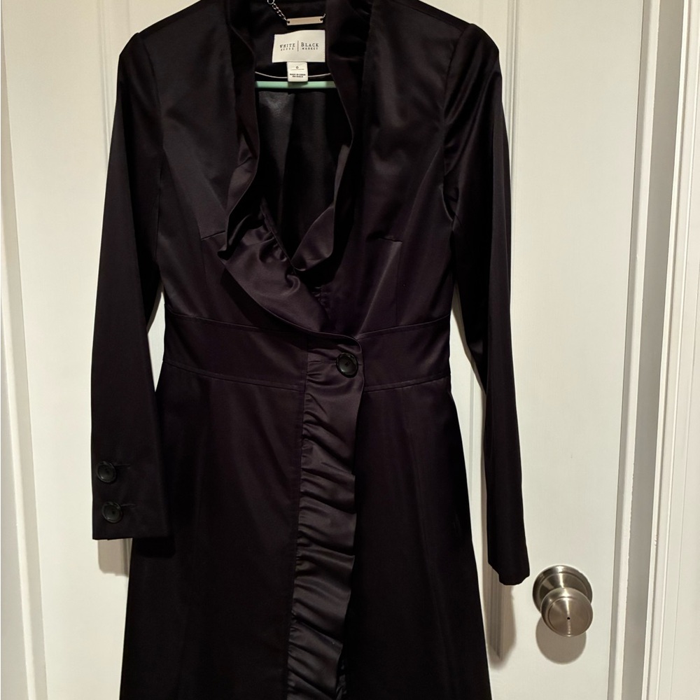 White House Black Market Black Satin Long Sleeve evening coat